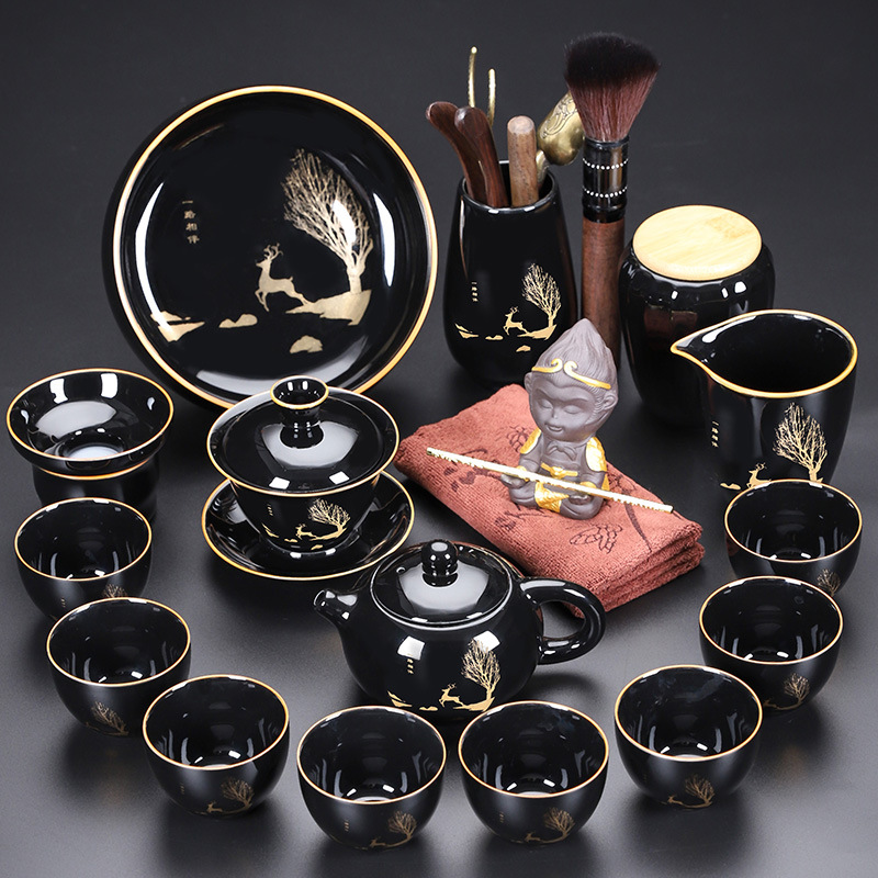 功夫茶具套裝家用客廳茶壺陶瓷茶杯蓋碗懶人石磨自動茶具廠家批發