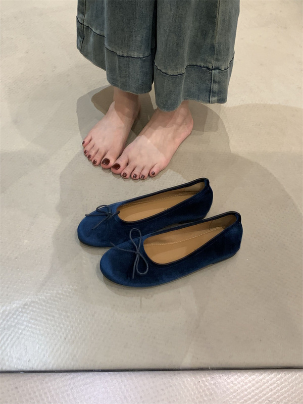 法式芭蕾鞋蝴蝶结圆头浅口平底单鞋女2025春秋软底豆豆玛丽珍鞋子|undefined