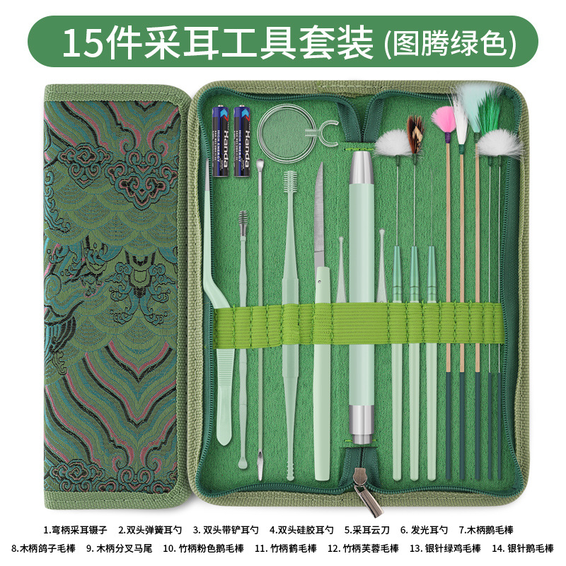 Fábrica en stock oreja recoger limpieza del oído cera limpieza pluma de ganso palo oreja recogiendo el color del pelo caja de madera oreja recogiendo herramienta traje