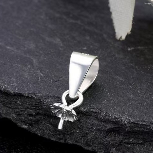 999纯银扣头粘胶水千足银吊坠珠子银空托梅花托盘项坠手工DIY配件