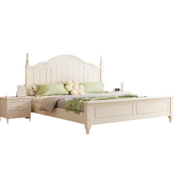 Cama americana moderna y simple dormitorio doméstico dormitorio principal cama de madera maciza cama princesa doble marco de cama de lujo blanco