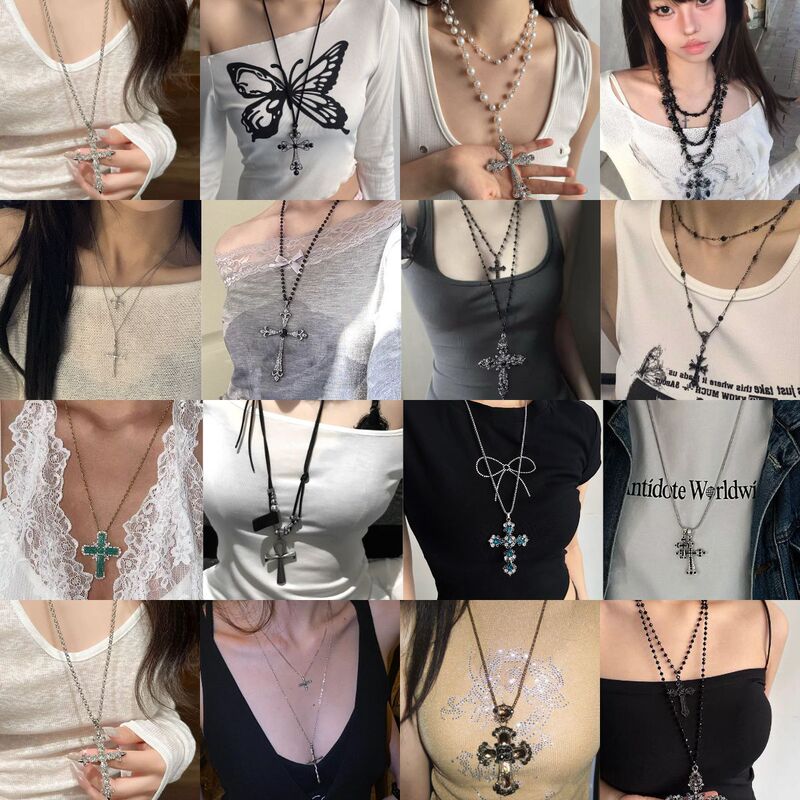 Y2K Subculture Cross Necklace Accessible Luxury High-End Clavicle Chain Sexy Sweet Cool Style Subculture Trendy Necklace