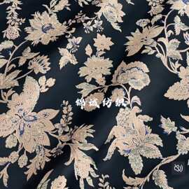 新款黑底大花朵仿宋锦缎面提花面料新中式礼服连衣裙外套上衣批发