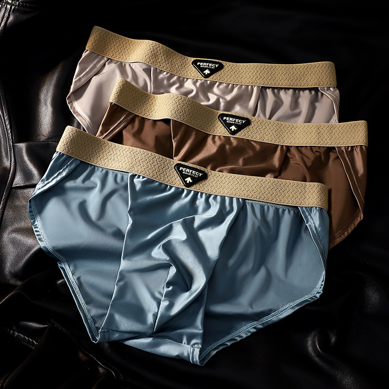 Summer Ice Silk High-End Luxury Satin Men's Underwear High-End Silky Comfortable Breathable Soft Boxer Briefs Large Size Briefs