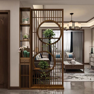 New Chinese Style Solid Wood Screen Entrance Cabinet Partition Living Room Locker Home Mobile Simple Sheltered Office