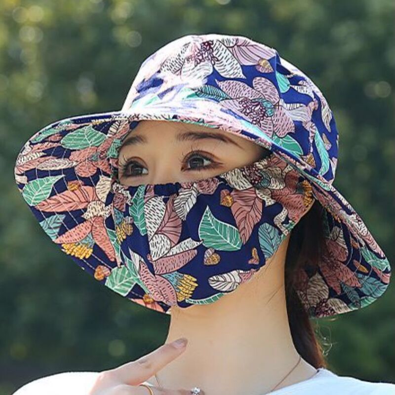 Floral Tea-Picking Hat, Sun Hat, Summer Outdoor Travel Dust-Proof and Sun-Proof All-In-One Face-Covering Anti-Uv Flat-Top Hat