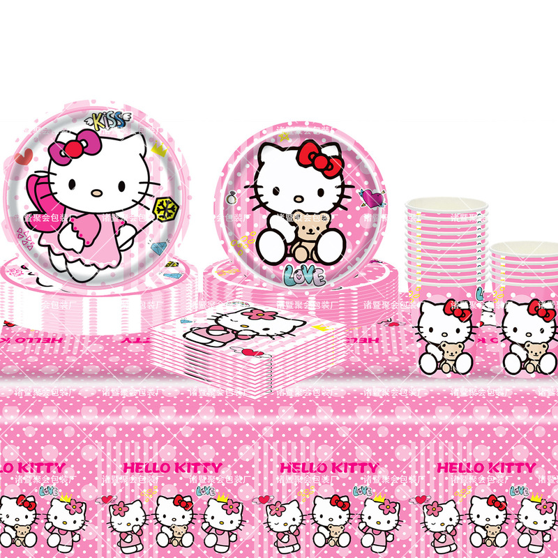 Hello Kitty Hello Kitty Party Supplies Sanrio Creative Disposable Tableware Set Paper Plate Tablecloth