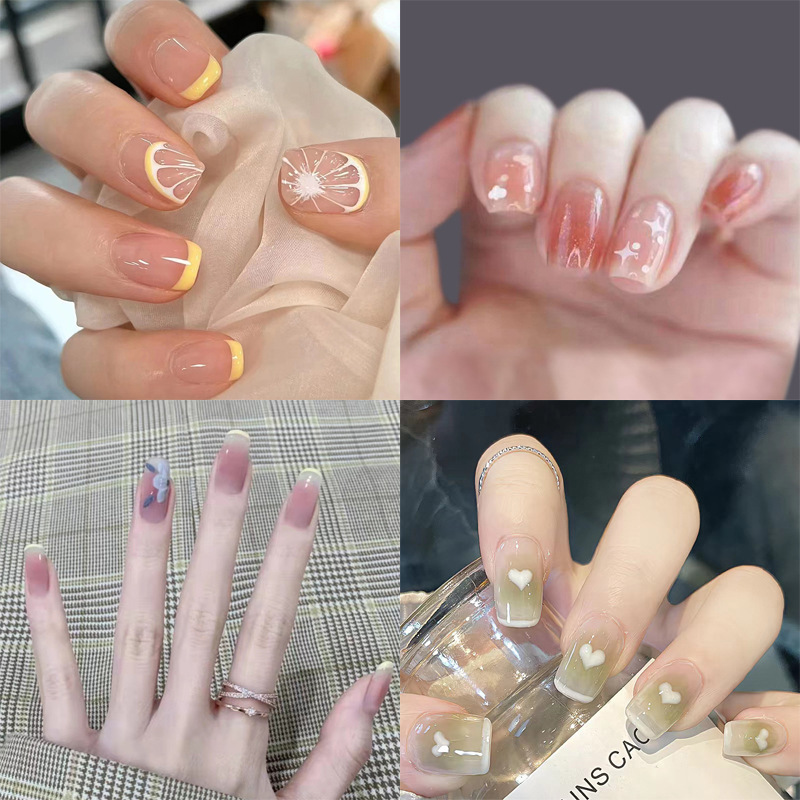 Wearing nail nail nail nail piece sweet fairy nail piece cute girl pure blush nail ice through new fake nails