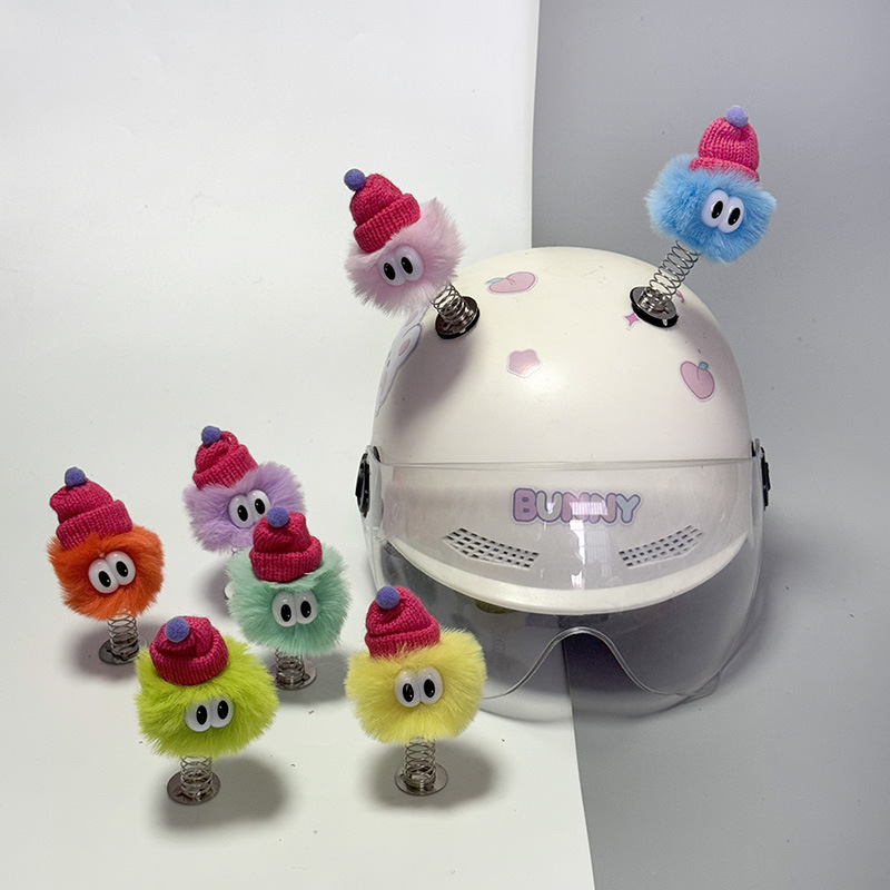 Electric Car Spring Decoration Colorful Cute Doll Helmet Decor