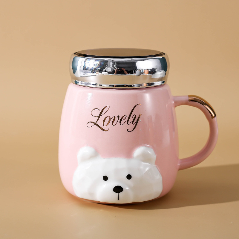 Oficina de moda encantadora taza de cerámica flor taza de té creativa pequeña taza de agua con tapa