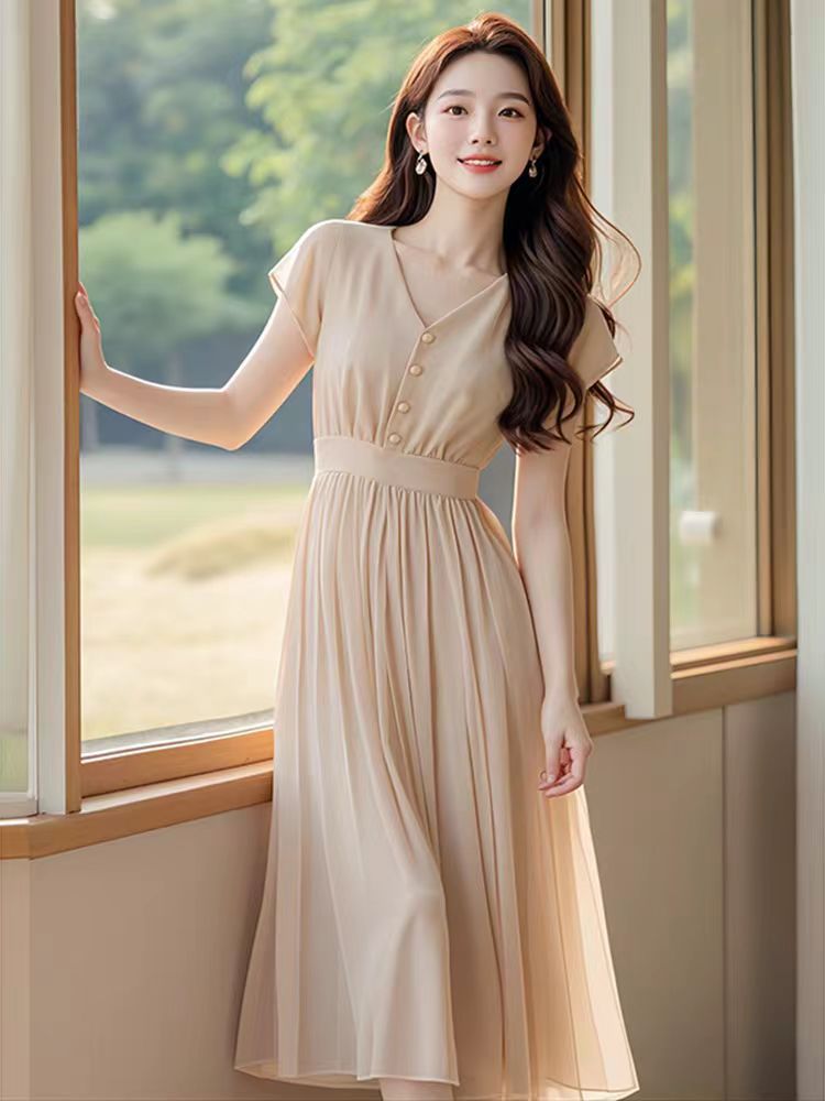 Đầm suông nữ midi màu mơ phong cách Pháp cao cấp — màu mơ