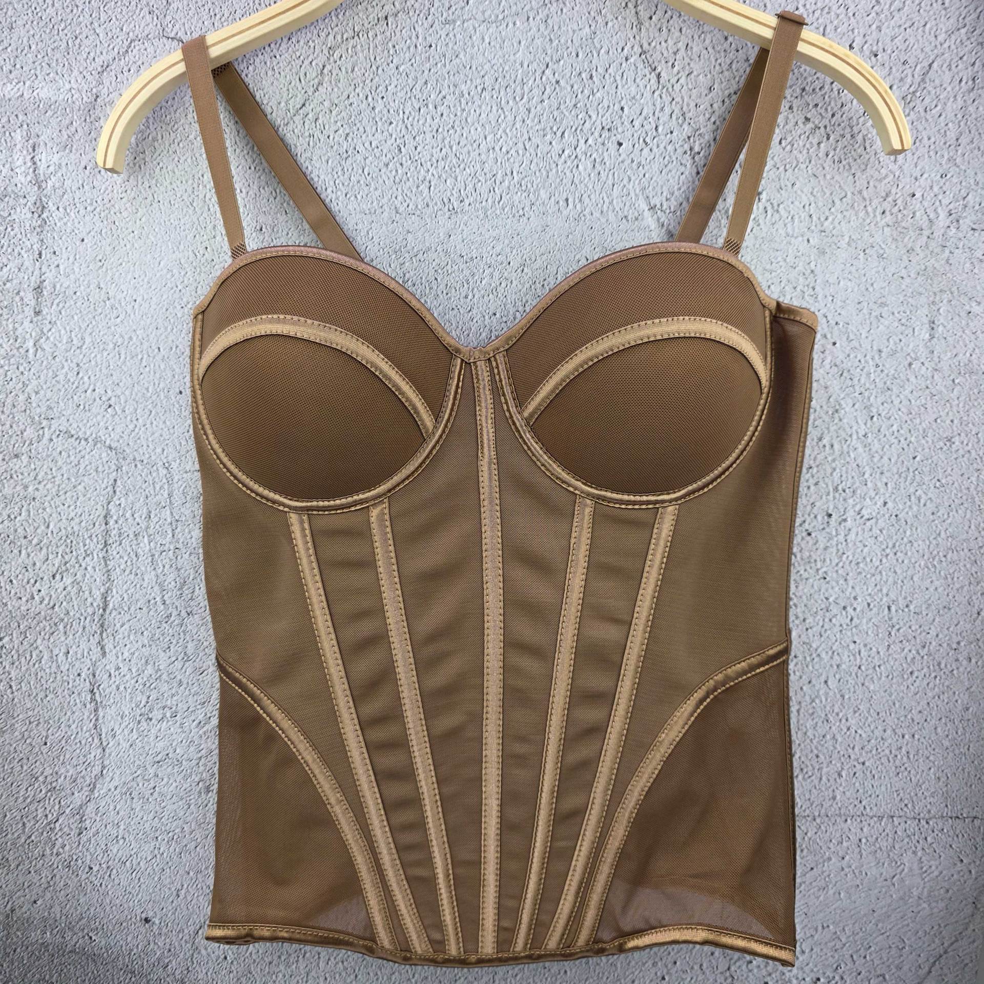 Top de Tirantes con Corsé de Malla Transparente y Varillas para Mujer image 8