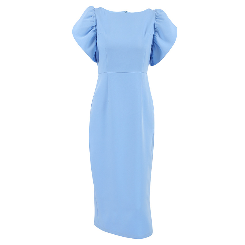 Femmes Robe Fourreau Élégant Col Rond Fermeture Éclair Manche Courte Couleur Unie Maxi Longue Robe Entreprise Du Quotidien Date display picture 1