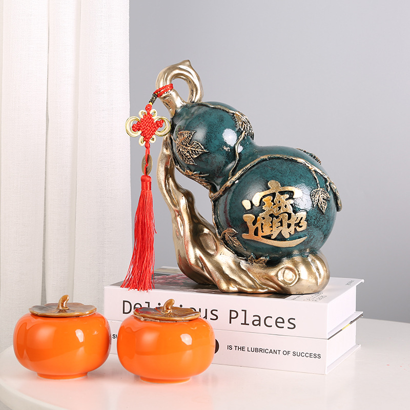 Creative Chinese-style Gourd Ornaments Fulu Wealth-making Resin Decoration Living Room Wine Cabinet Office Model Room Desktop Decoration