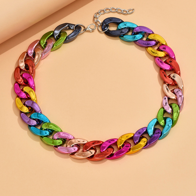 Acrylic Pendant Material Vintage Style Color Block Solid Color Acrylic Chain Necklaces Wholesale