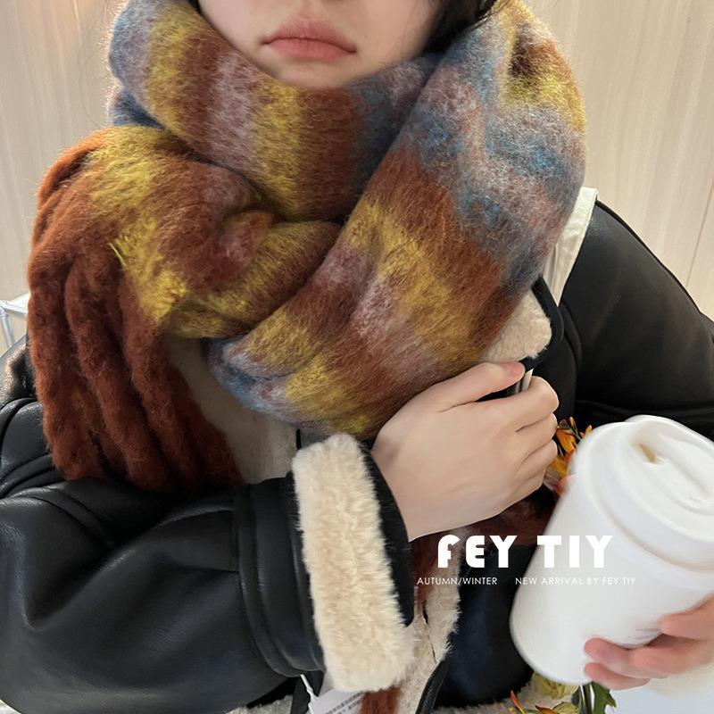 De alto grado de gradiente de color a juego mohair bufanda de las mujeres de invierno engrosada caliente Corea del Sur ins nuevo chal de Cachemira