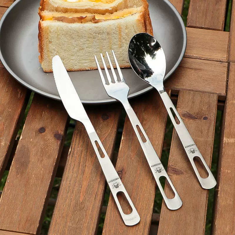 现货纯钛刀叉勺半砂牛排西餐便携出行户外露营随身餐具套装三件套