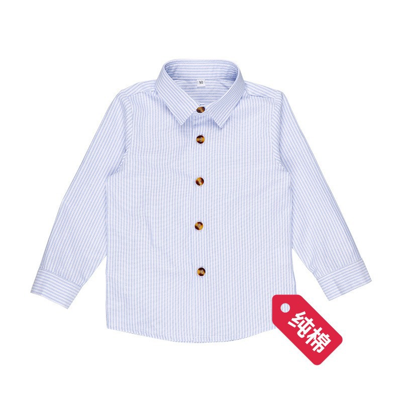 Camisa para niños Estilo coreano ropa para niños Estilo británico algodón rojo y azul rayas camisa de manga larga niños y niñas camisa plisada uniforme escolar verano