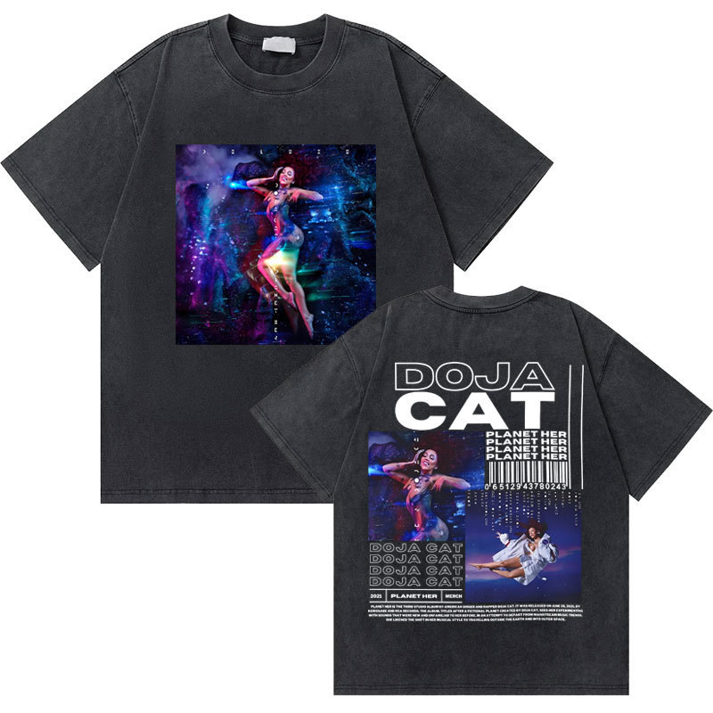 Washed Vintage Rapper Doja Cat Planet Graphic T-Shirt, Men's and Women's Hip-Hop Oversized T-Shirt
