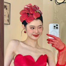 创意明艳红色花朵蝴蝶兰新娘头饰气质氛围感旅拍写真妆造头花发饰