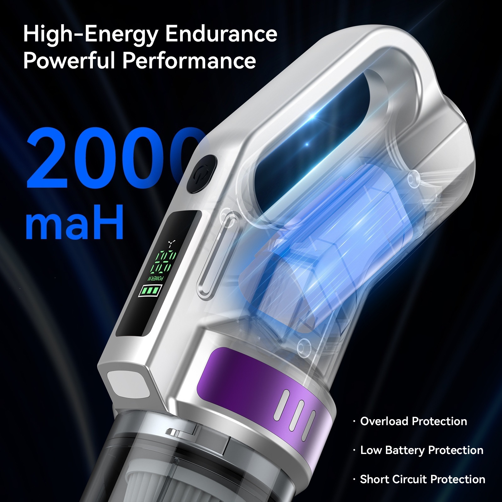 Car-mounted wireless vacuum cleaner, handheld portable digital display floor mop, multifunctional dust-absorbing and air-blowing device for home and car use