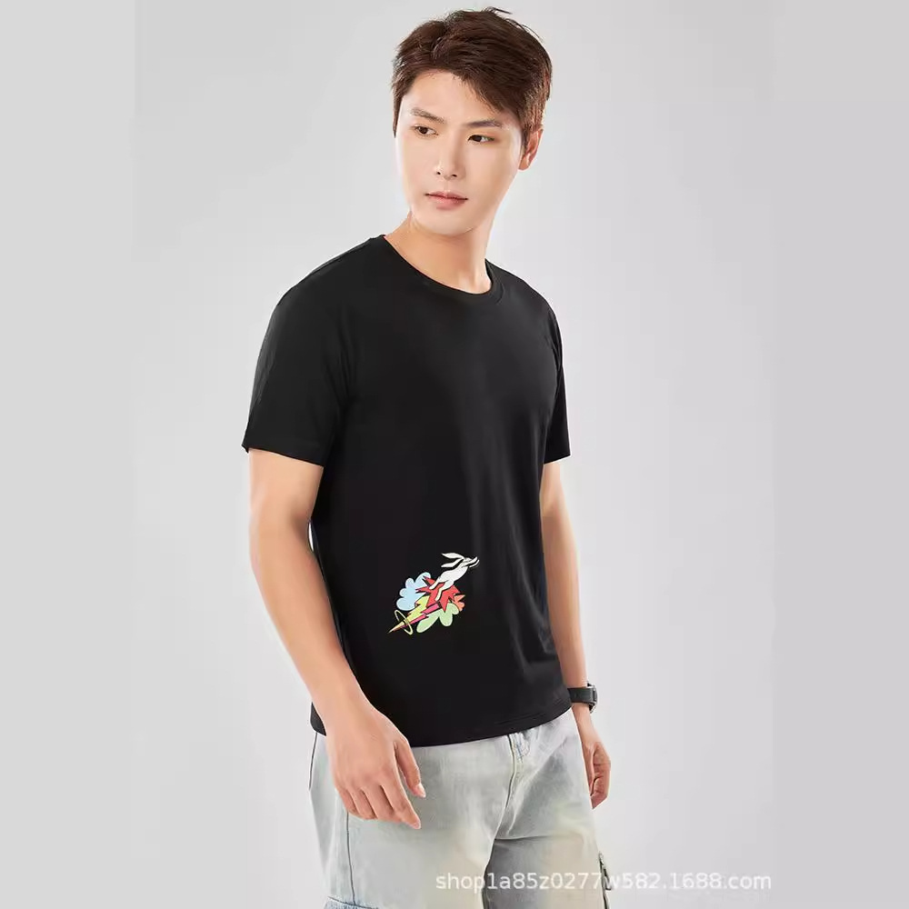 Nueva camiseta con sensación de hielo para hombre de manga corta Solona camisa cultural letra camisa publicitaria suelta cuello redondo ropa de trabajo impresión al por mayor