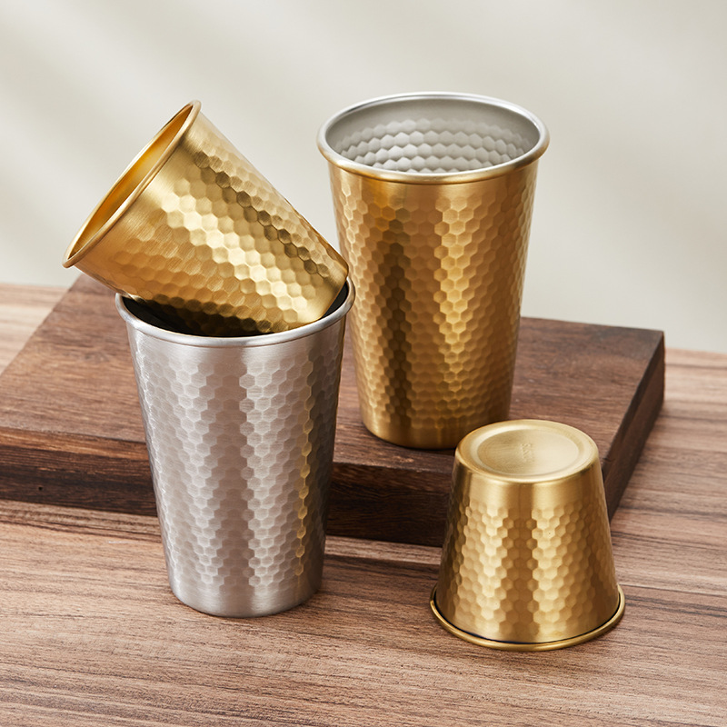 304 스테인리스 컵 레이어 컵 황금 맥주 컵 냄비 식기 바베큐 드릴 패턴 찻잔 한국식 케이터링 작은 컵