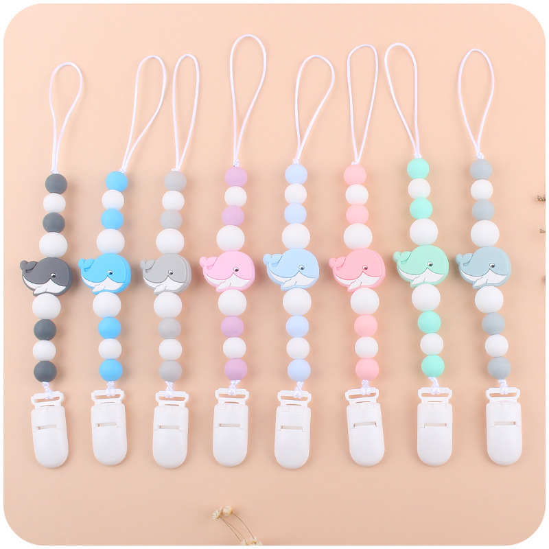 Bebés calmar la cadena de tetas creativas bebés dibujos animados animales ballenas de silicona mordida de dientes molares anti-caída cadena nueva