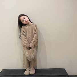 女童针织毛线复古绞花工艺秋冬季宝宝韩版毛衣针织裤套装