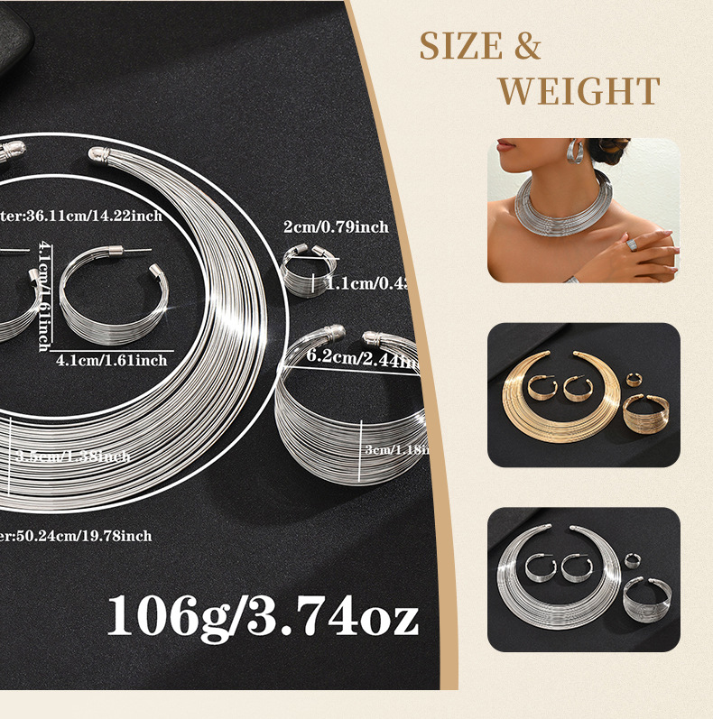 Exaggerated Metal Ring Coil Multi-layer Collar Set, Women's Fashion Versatile High-end Necklace Four-piece Set_voghion.com