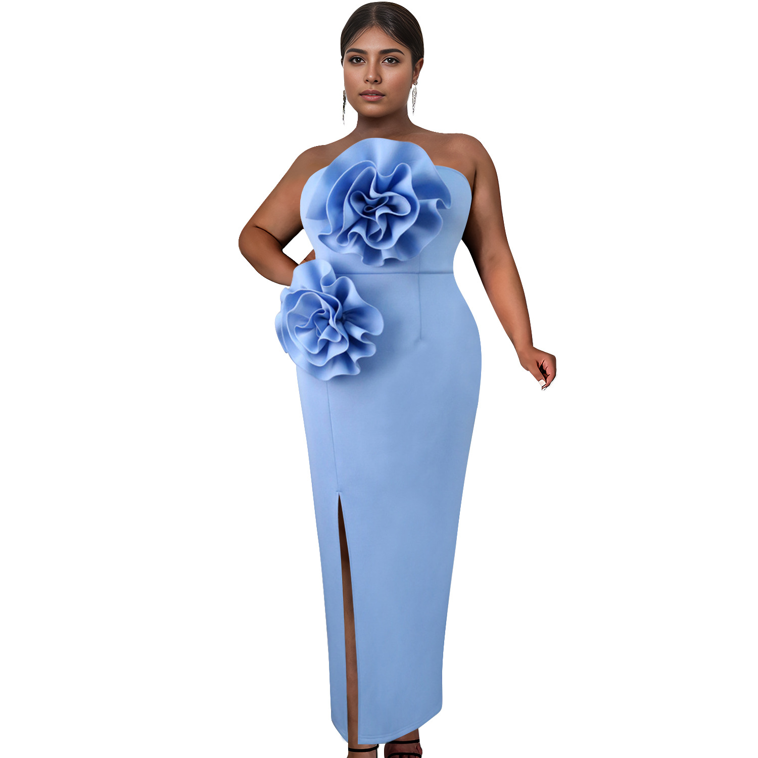 C7039 Aliexpress transfronterizo Amazon estación independiente de moda europea y americana ropa de mujer sin mangas de color sólido vestido de bifurcación nuevo