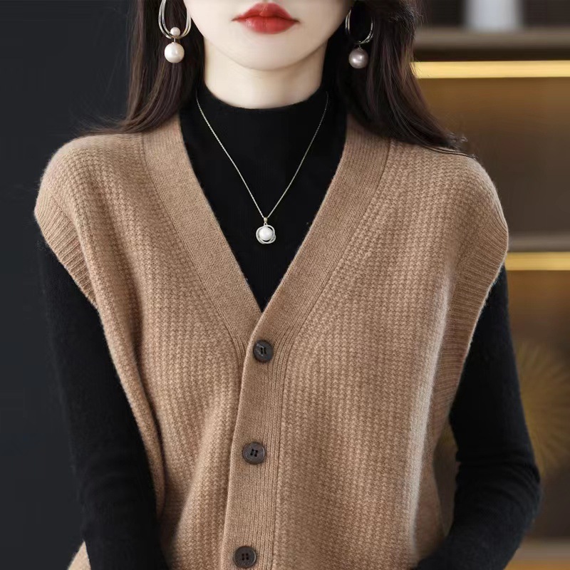 2024 primavera y otoño nuevo retro con cuello en V Chaleco de punto suelta desgaste exterior overwear chaleco suéter de las mujeres