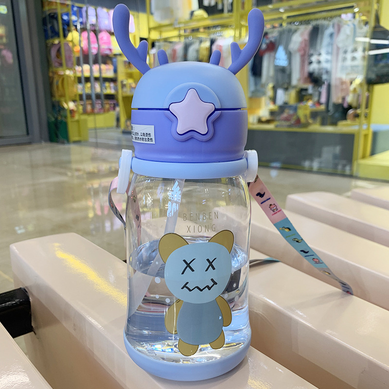 Summer Internet Celebrity Big Belly Cup Cartoon Child's Plastic Water Cup Cup with Straw Men and Women Student Strap Large Capacity Customization