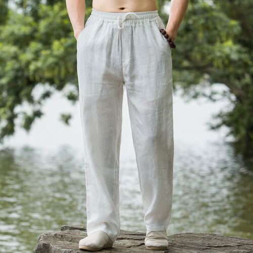 High-end pure linen casual pants for men—Tang-style summer Chinese-style men's clothing, loose-fitting, thin, straight-leg cotton-linen long pants.
