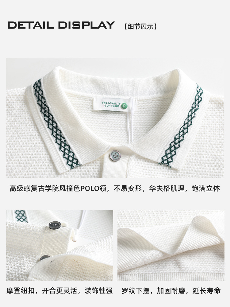 Hombres nuevo patrón de piña hielo jersey polo de punto de manga corta botón de solapa hombre sensación de alto grado de ropa casual de hombre verano