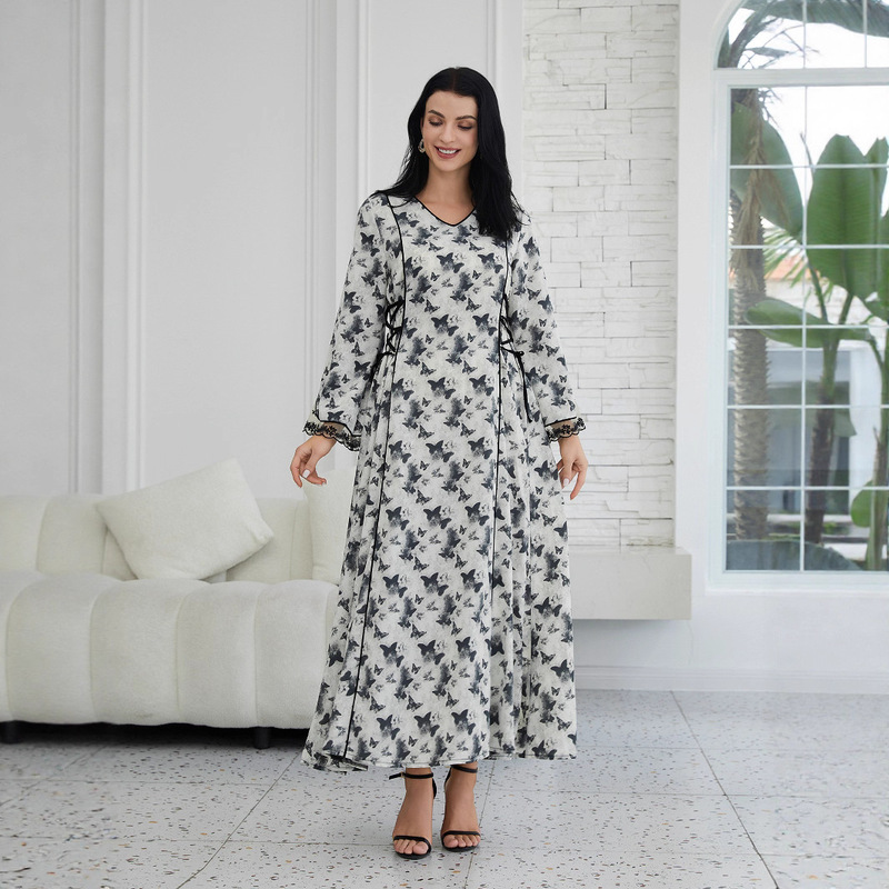Nc96 Cross-Border Best-Selling Bohemian Plus-Size Dress, Fashionable Printed Robe, Abaya Long Dress
