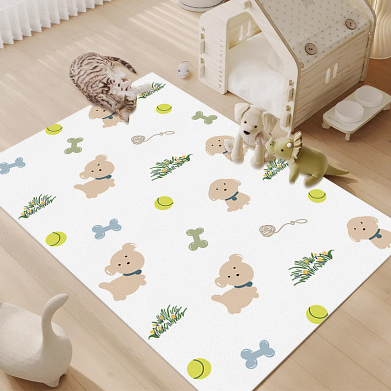 Cartoon Thickened Pvc Wipe-Clean Floor Mat, Waterproof and Urine-Proof Pet Fence Mat, No-Wash Dirt-Resistant Wipeable Dining Mat for Cats and Dogs