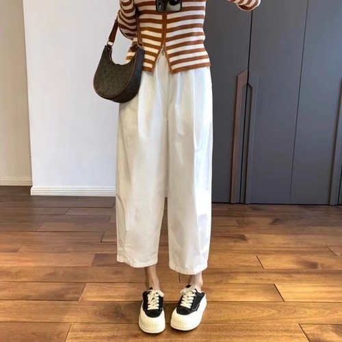 Japanese-style casual women's spring summer slimming wide-leg pants for summer to hide meat 90% business harem balloon pants loose high-waist