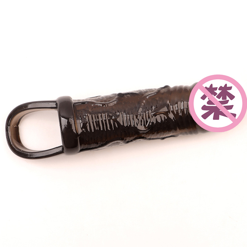 Textured TPE Extension Sleeve with Spiked Texture, Manual Wear-On Design, Translucent Black — detail image 3
