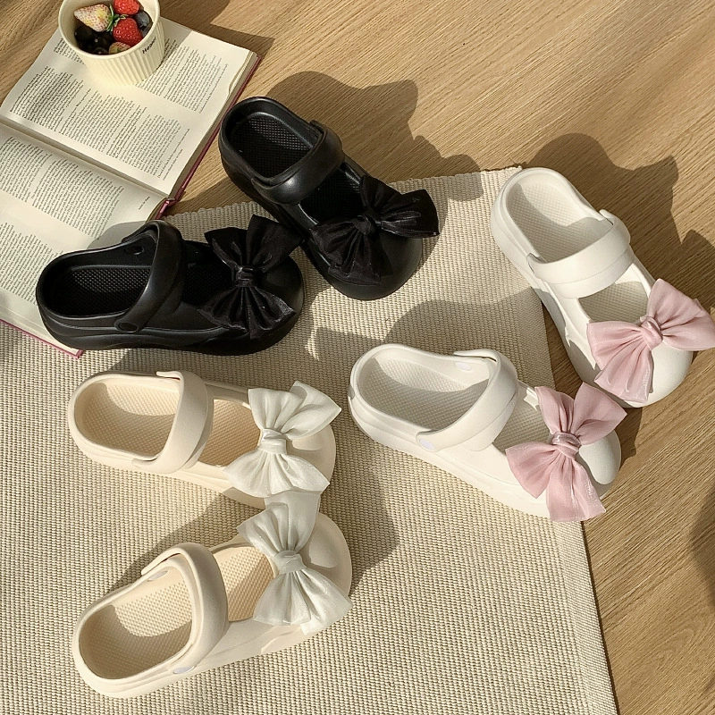 Сладкие банты тапочки женские летние новые девушки с мягким дном