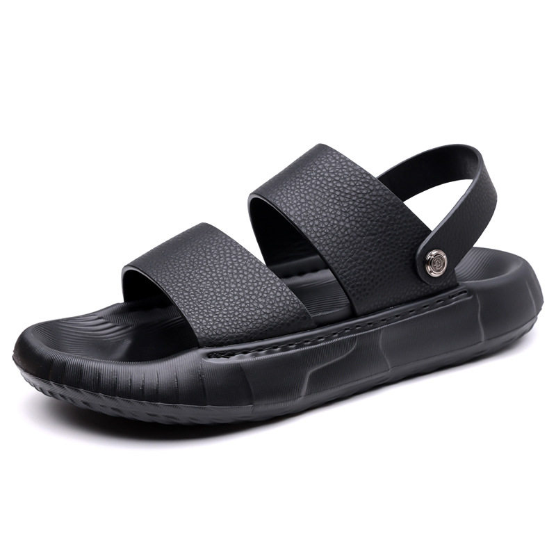 Dép lê nam da bò lớp trên cùng, đế dày, mặt mềm, kiểu sandal đi biển — GA06 màu đen, Màu nâu GA06