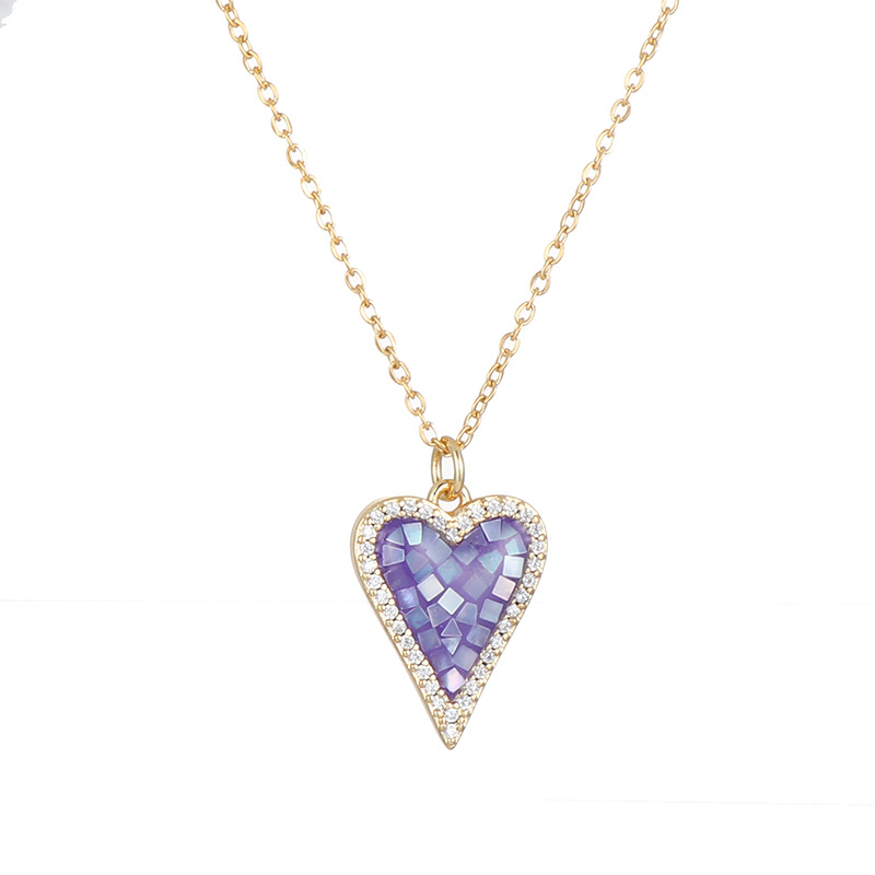 Simple Style Heart Shape Copper Enamel Zircon Pendant Necklace 1 Piece