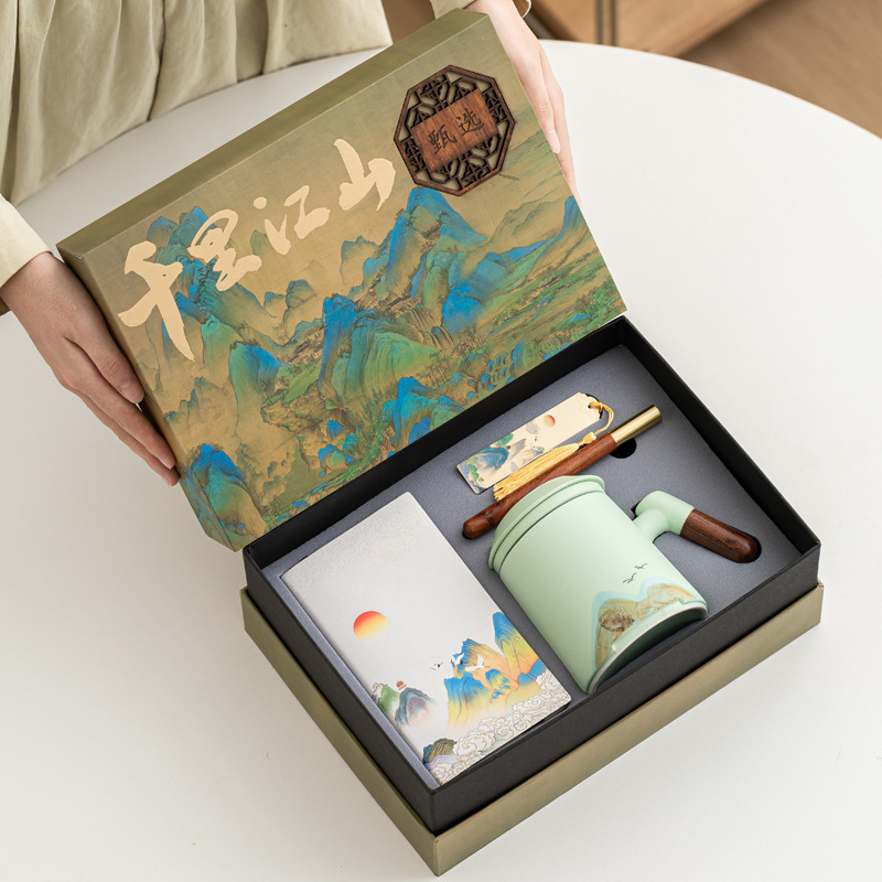 Taza de cerámica de tres piezas juego de regalos de negocios aniversario de la compañía PR regalos de mano logotipo tallado