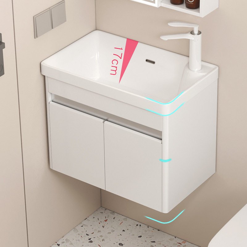 Cuerno redondeado de aluminio panal de aluminio espacio gabinete de baño cerámico todo en un gabinete lavabo combinación lavabo profundo lavabo