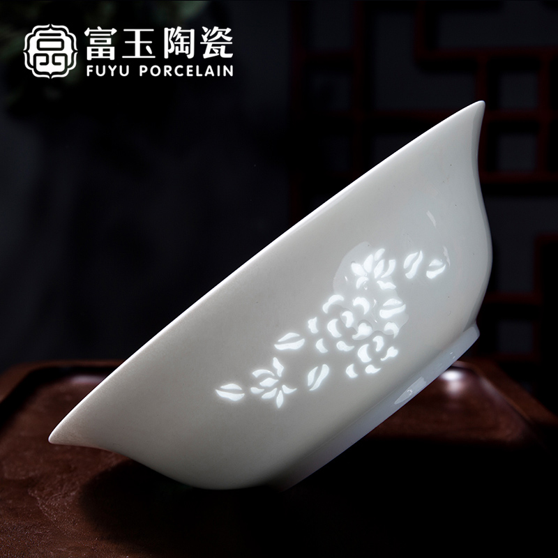 Fuyu Jade Peony Su Linglong Tableware Parts Jingdezhen High Temperature White Porcelain Household Nnoodle Soup Dishes Dish Plate Spoon