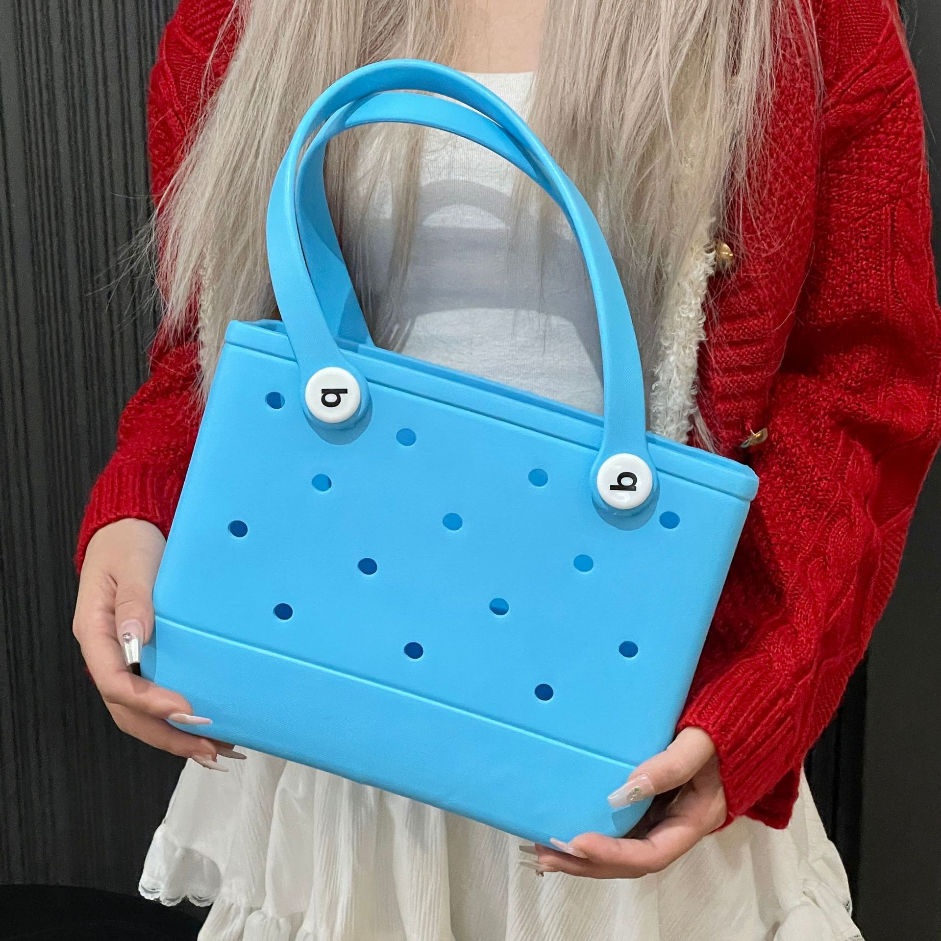 840g Weight Open Closure Type Double Handle Strap Type Tote Bag Bags Type Casual Occasion EVA Material Solid Color Pattern Spring&Summer Season Women's Gender Streetwear Style Square Shape Medium Size Women's Medium EVA Solid Color Streetwear Square Open Tote Bag 27