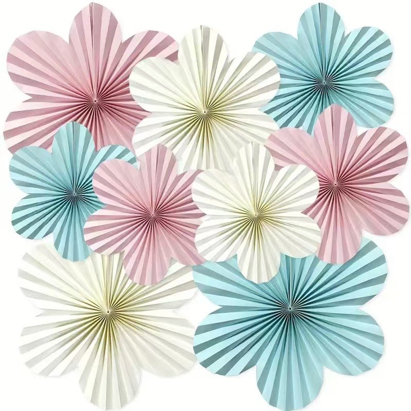 Flores transfronterizas decoración de ventilador de papel fiesta de cumpleaños ventana de fondo decoración de pared colgante ventilador tridimensional flor de ventilador plegable