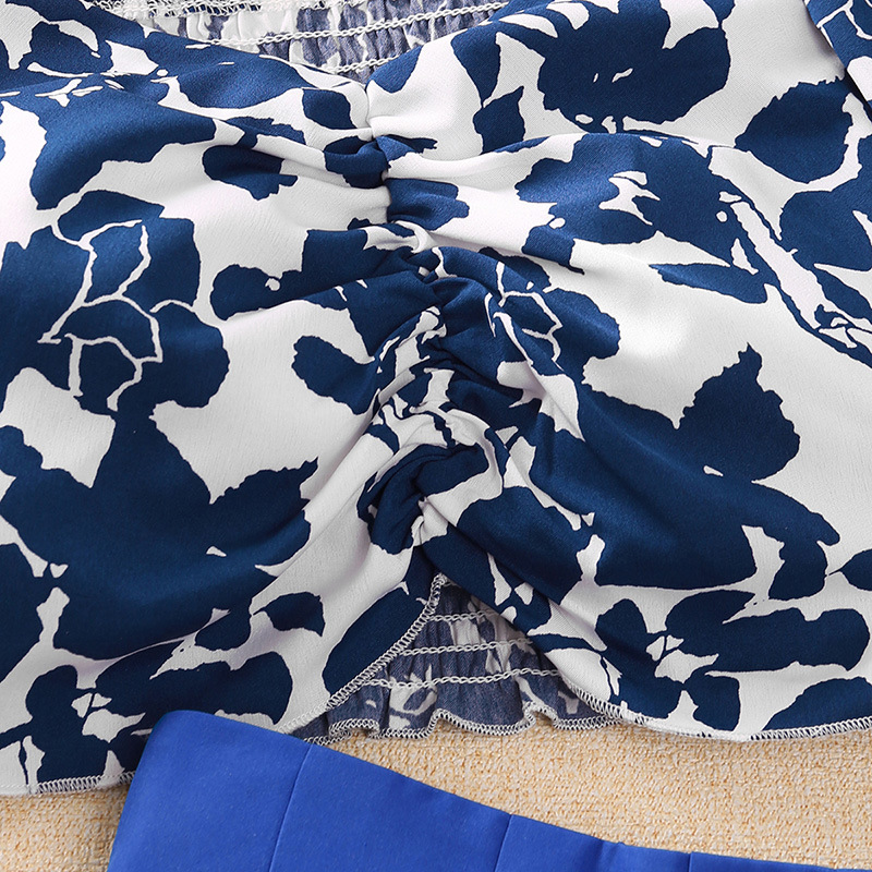 Mädchen Blumen Bluse Mit Plissee Und Weite Hose Zweiteiler Set_voghion.com