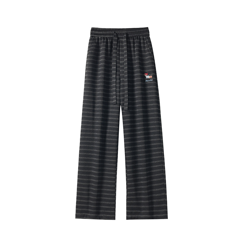 Pantalon de survêtement rayé brodé teckel pour homme, marque tendance, coupe ample et décontractée, pantalon de sport résistant et confortable_voghion.com