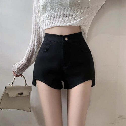 Design sense niche, legged, long black tight shorts, women's high-waist, sexy, hip, small hot girl stretch hot pants